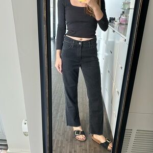 COH citizens of humanity Cara high rise cigarette ankle black jeans raw hem